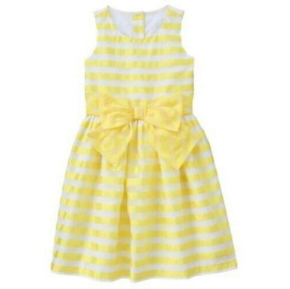 Gymboree Easter Egg Hunt Striped Organza Dress with Bow Yellow & White Size 12